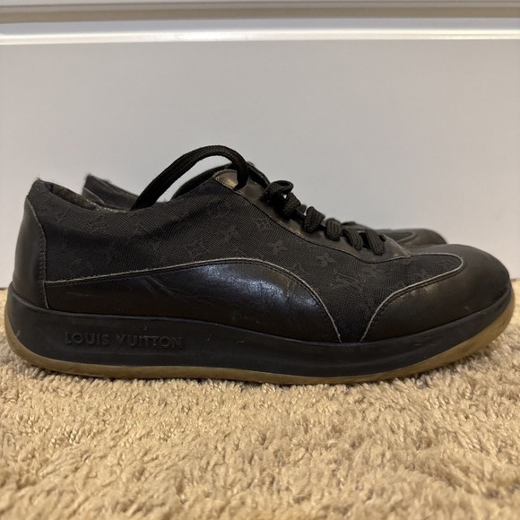 Louis Vuitton Mens 7.5/Womens‎ 8.5 Black LV Print Idylle Sneakers Authentic - Picture 1 of 14